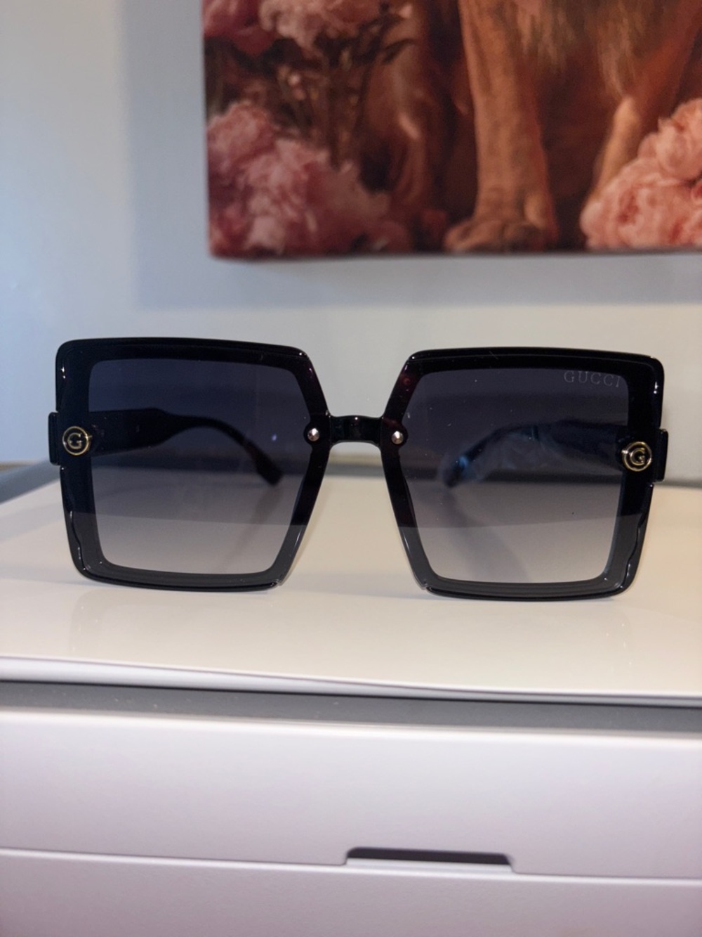 Inspired GG Black Square Gradient Women's Sunglasses with Gold Accents